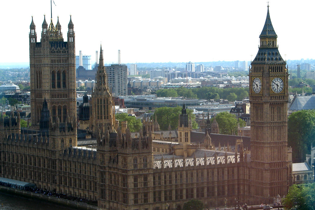Houses of Parliament and Big Ben with the London skyline behind